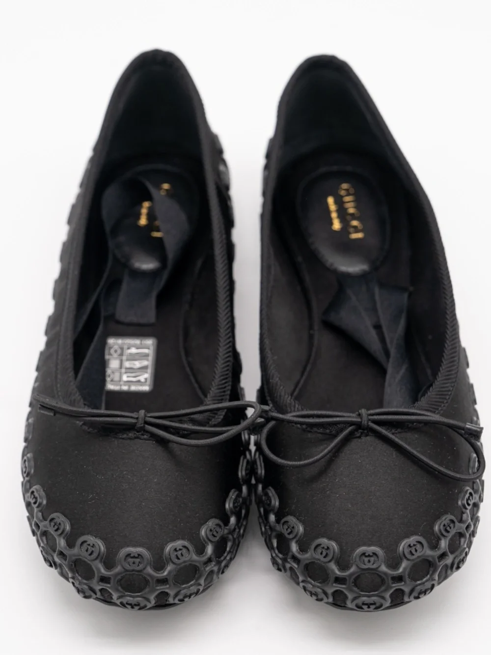 Gucci Women's Ballet Flat Satin Ankle Wrap Black Ballerina size 37.5eu 7.5 US